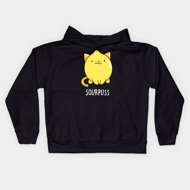 Sour Puss Cute Cat Lemon Pun Kids Hoodie by punnybone